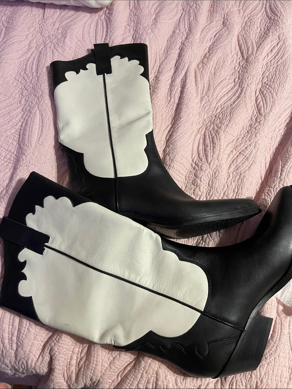 Marc Fisher Black and White Western-Inspired Heeled Boots